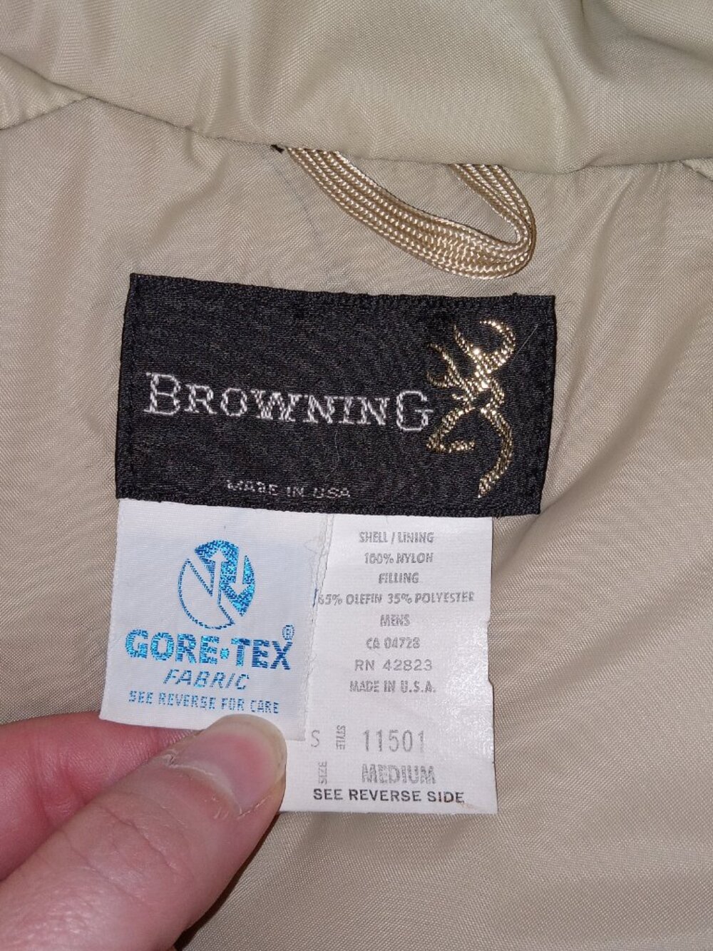 Vintage Browning Gore-Tex Parka Jacket Mens M Made USA Hooded Hunting Tan - Picture 6 of 14